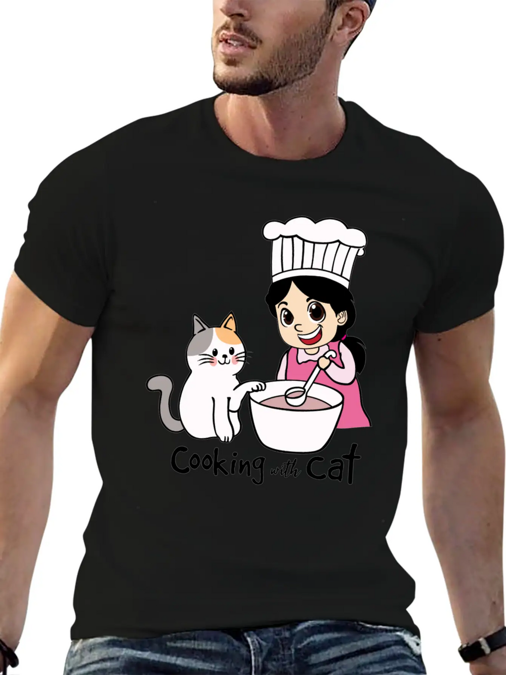 Cooking With Cat Breathable Graphic T-Shirt – Perfect For Casual Days
