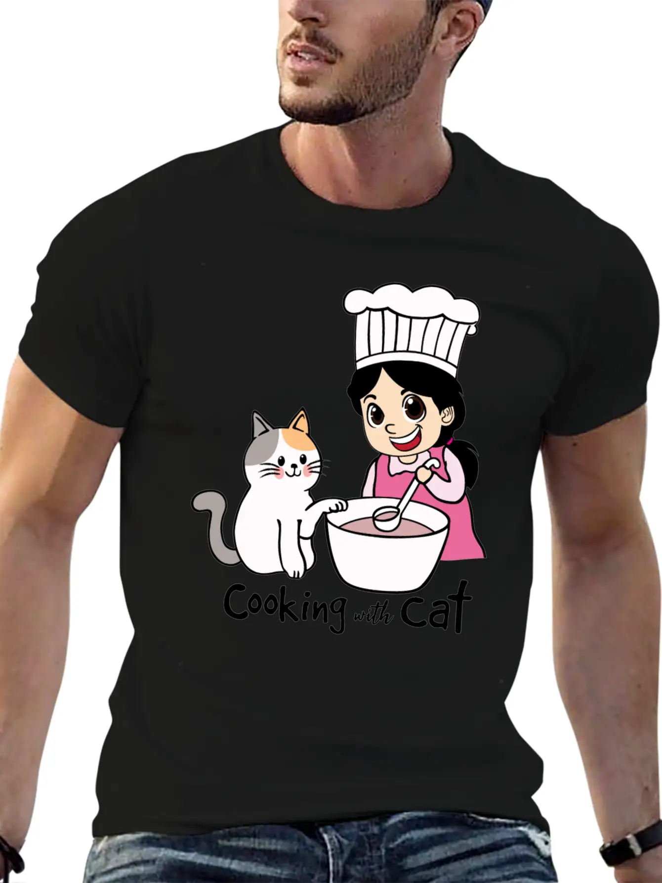 Cooking With Cat Breathable Graphic T-Shirt – Perfect For Casual Days