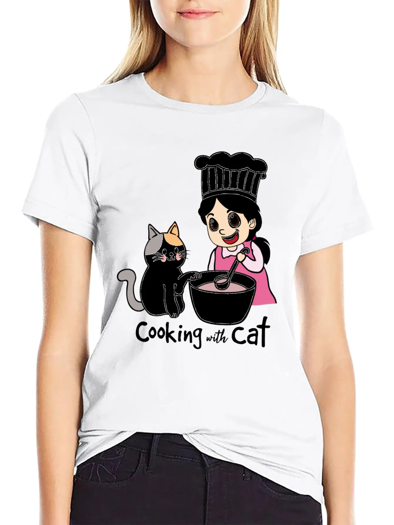 Cooking With Cat Breathable Graphic T-Shirt – Perfect For Casual Days
