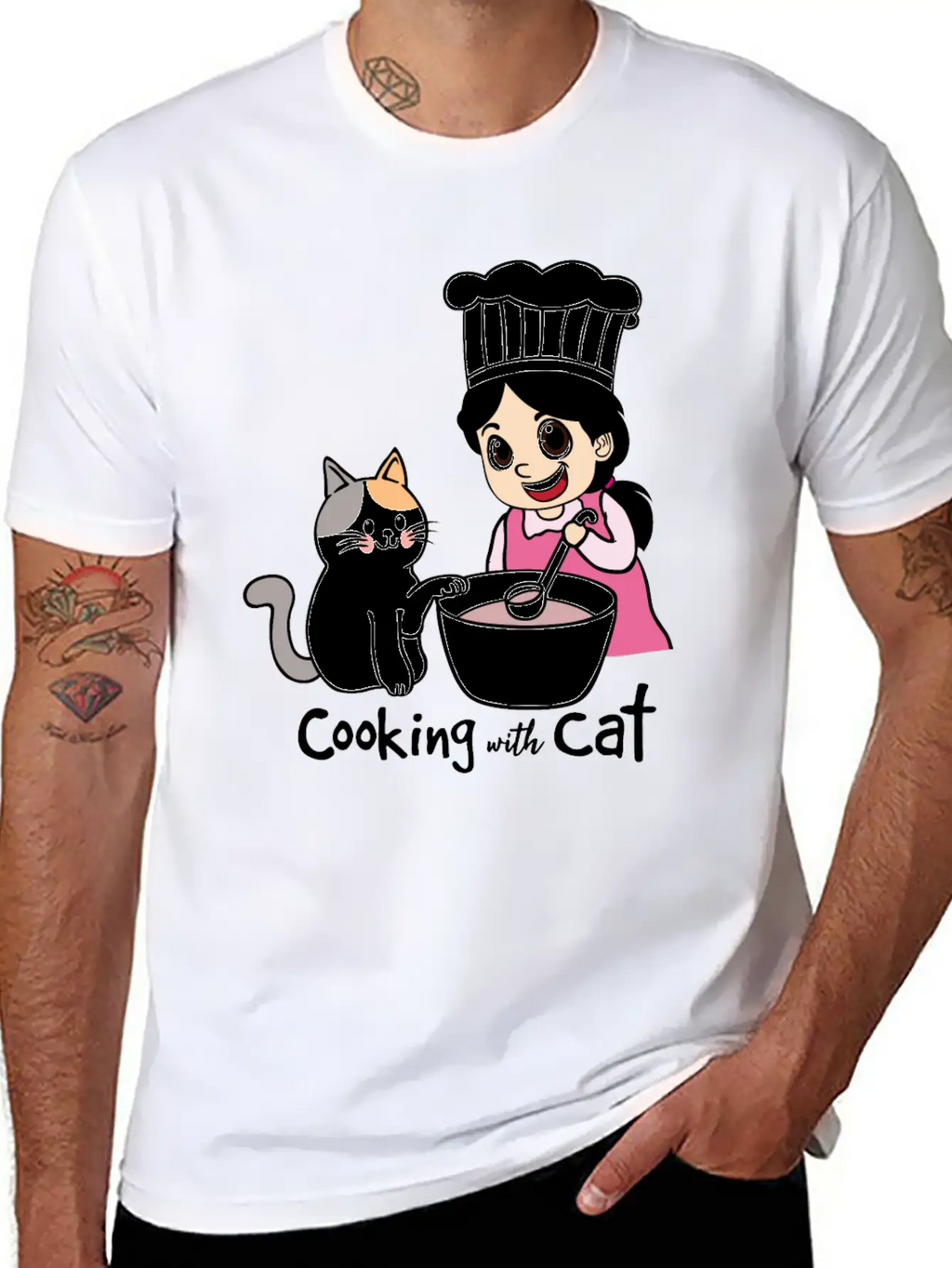 Cooking With Cat Breathable Graphic T-Shirt – Perfect For Casual Days