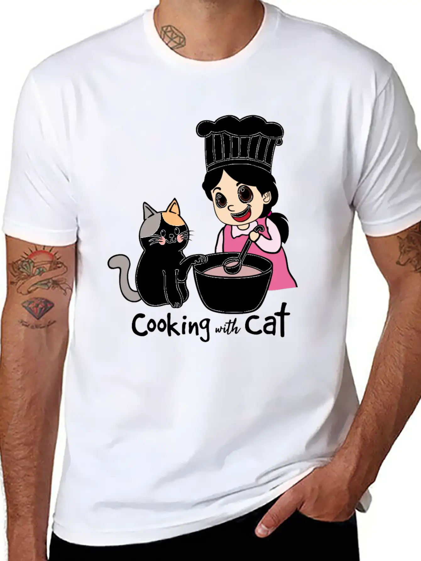 Cooking With Cat Breathable Graphic T-Shirt – Perfect For Casual Days