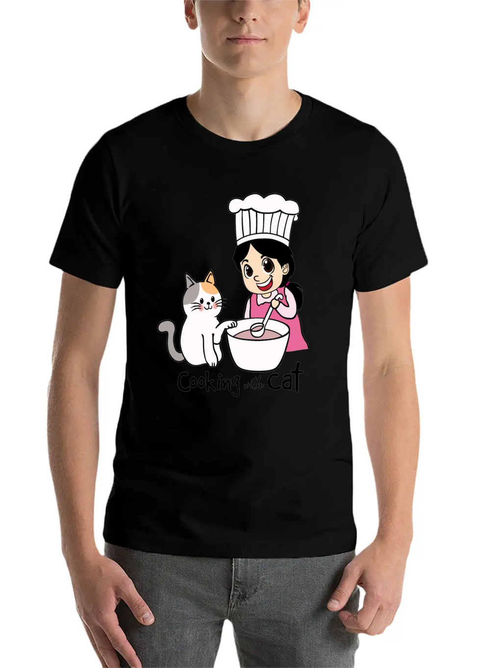 Cooking With Cat Breathable Graphic T-Shirt – Perfect For Casual Days