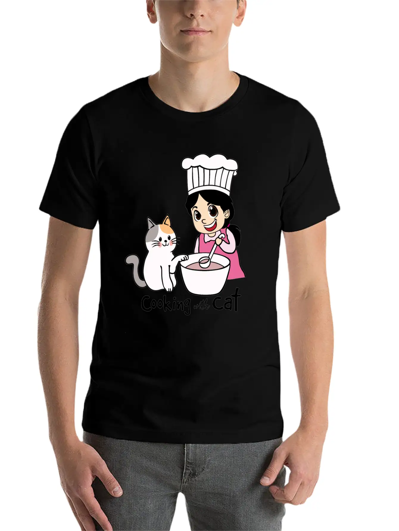 Cooking With Cat Breathable Graphic T-Shirt – Perfect For Casual Days