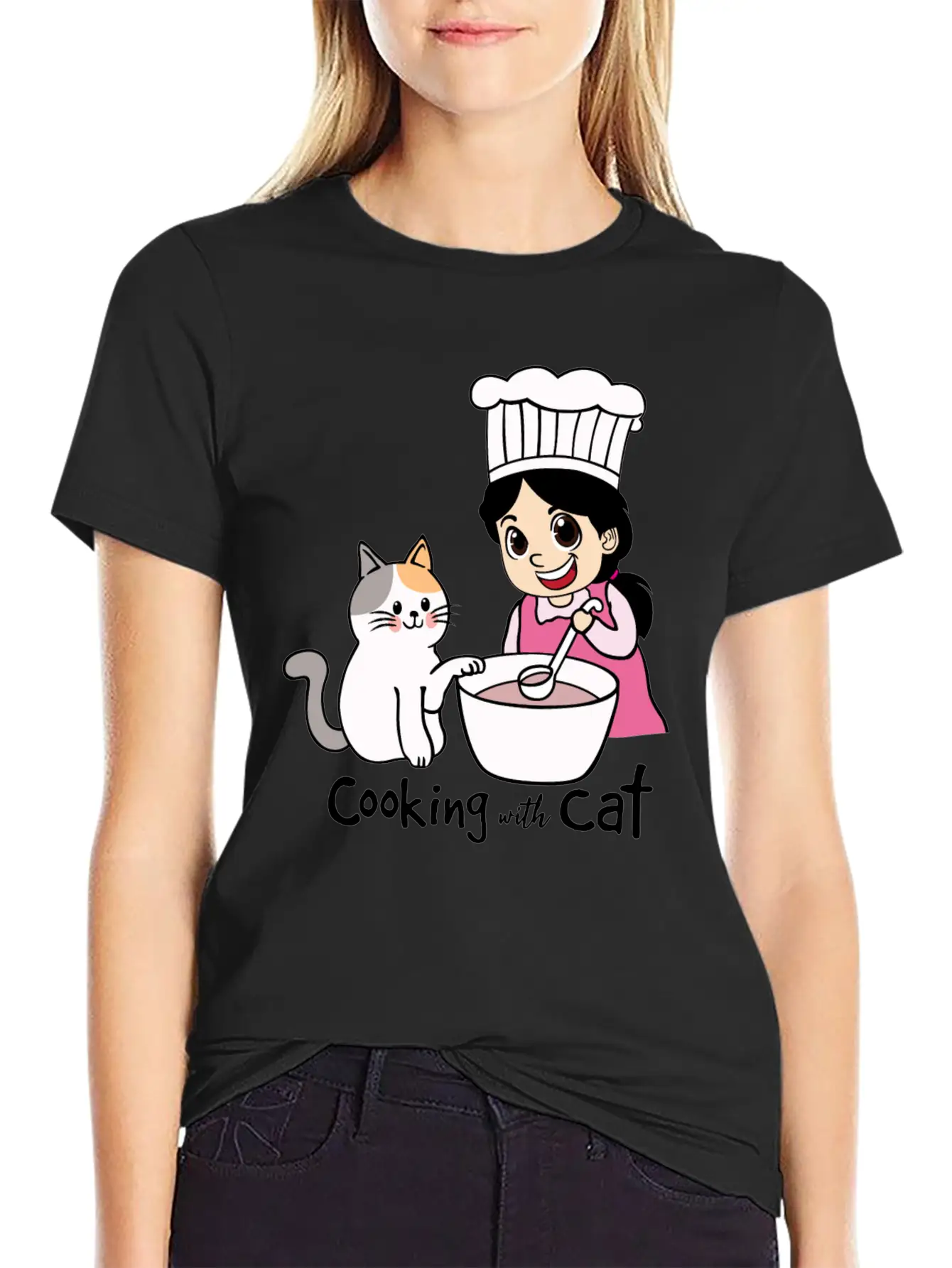 Cooking With Cat Breathable Graphic T-Shirt – Perfect For Casual Days