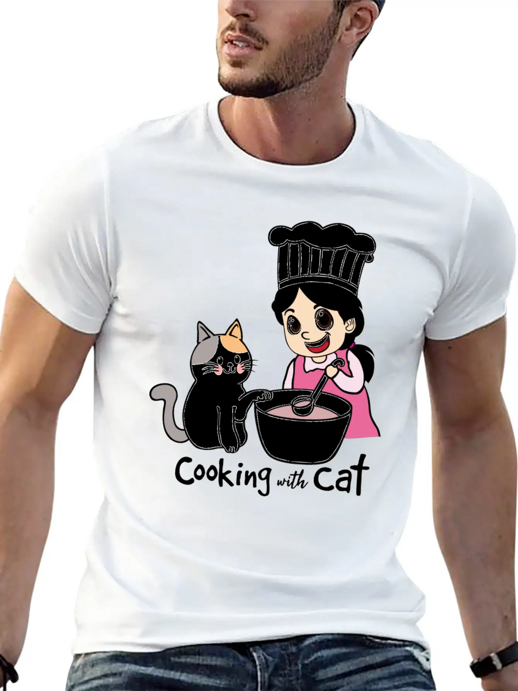 Cooking With Cat Breathable Graphic T-Shirt – Perfect For Casual Days