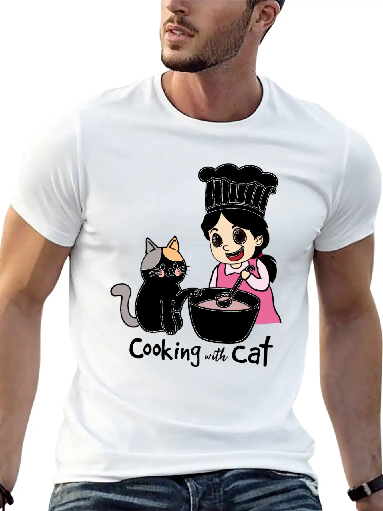 Cooking With Cat Breathable Graphic T-Shirt – Perfect For Casual Days