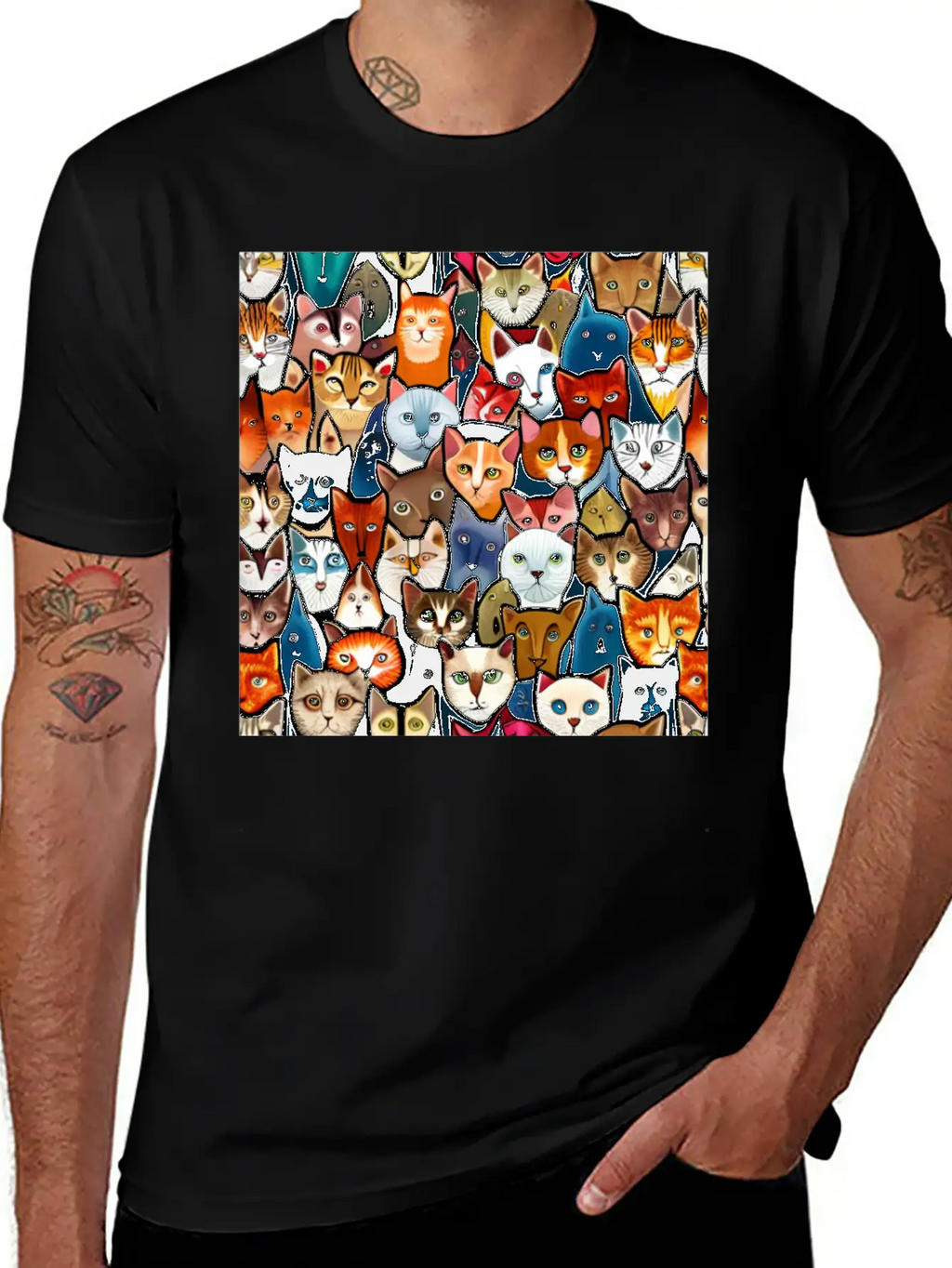Cool Cat Collage Unisex Casual T-Shirt – Clean Design For Daily Comfort