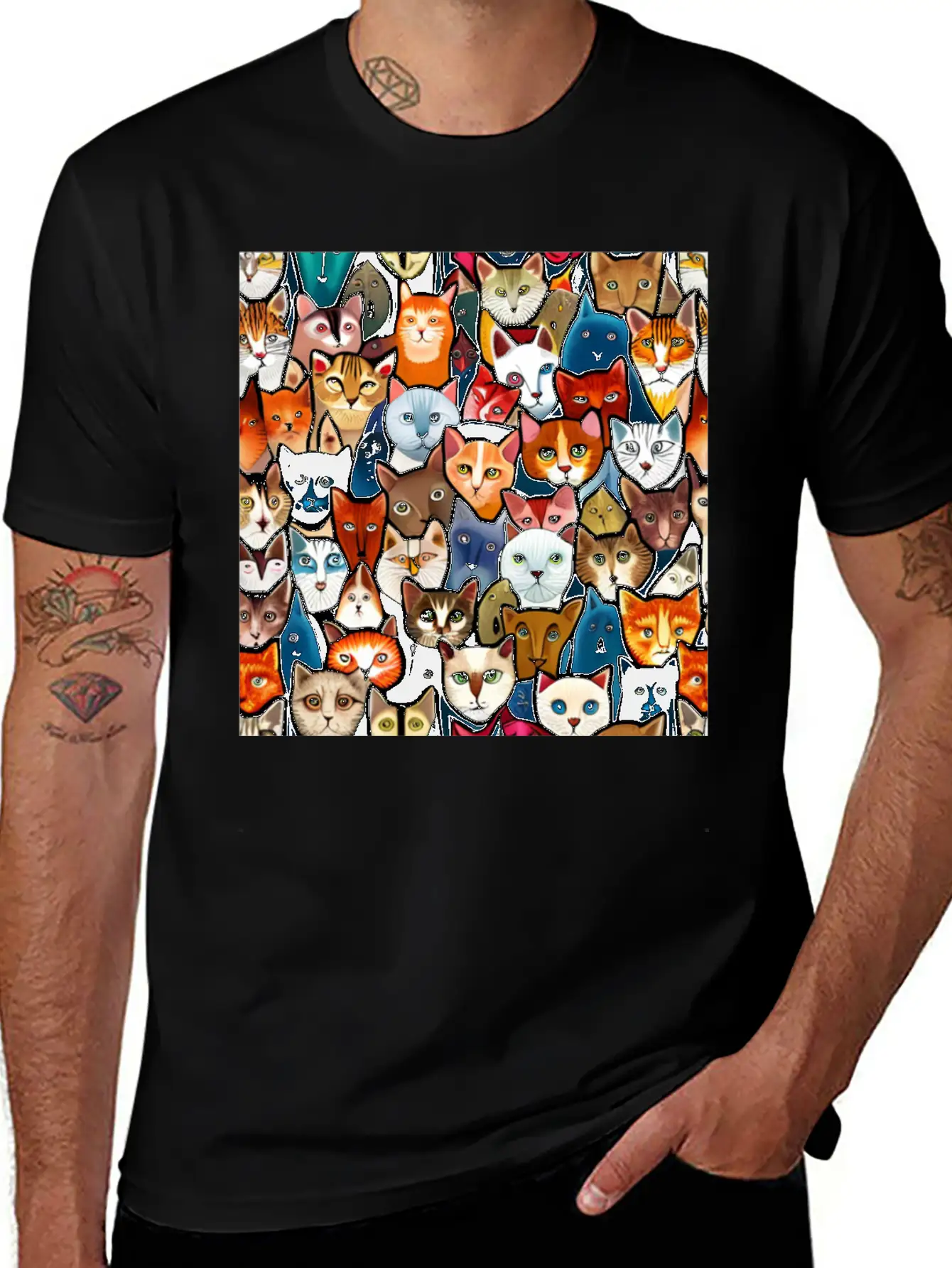 Cool Cat Collage Unisex Casual T-Shirt – Clean Design For Daily Comfort