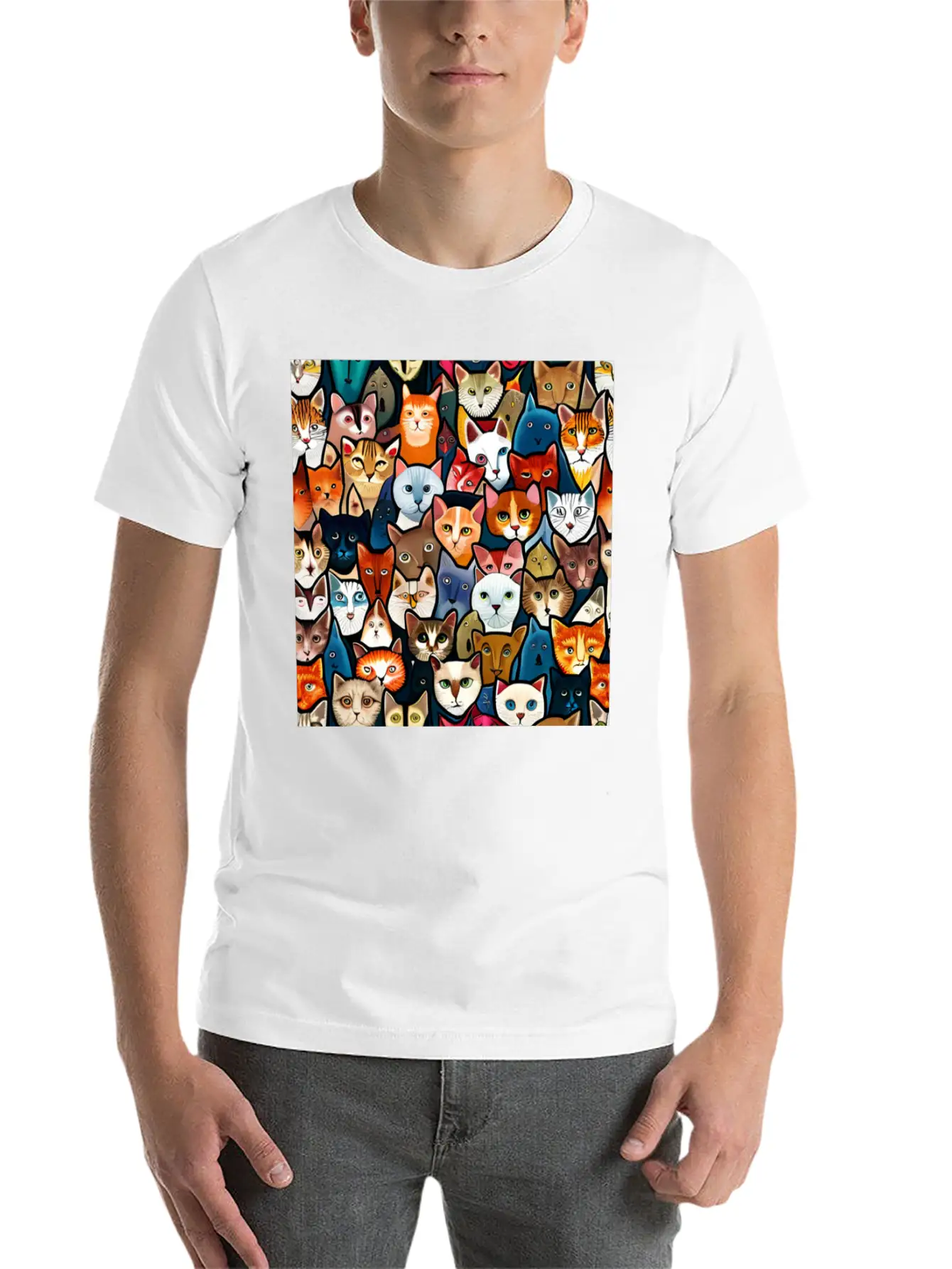 Cool Cat Collage Unisex Casual T-Shirt – Clean Design For Daily Comfort