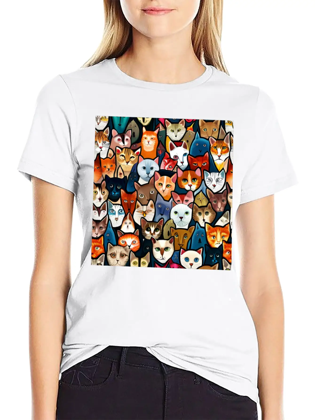 Cool Cat Collage Unisex Casual T-Shirt – Clean Design For Daily Comfort