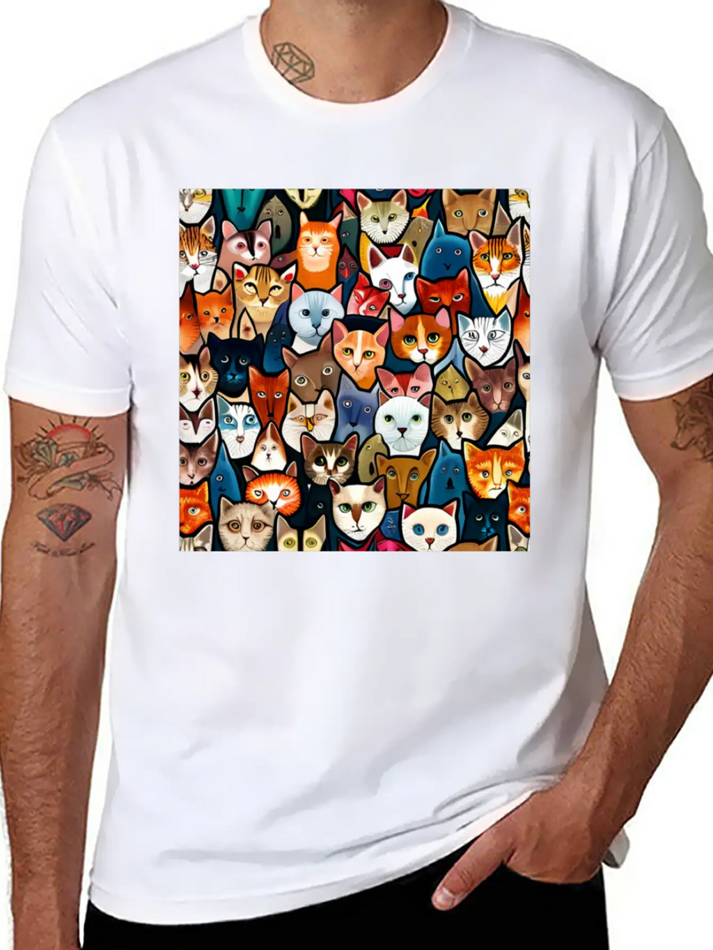 Cool Cat Collage Unisex Casual T-Shirt – Clean Design For Daily Comfort