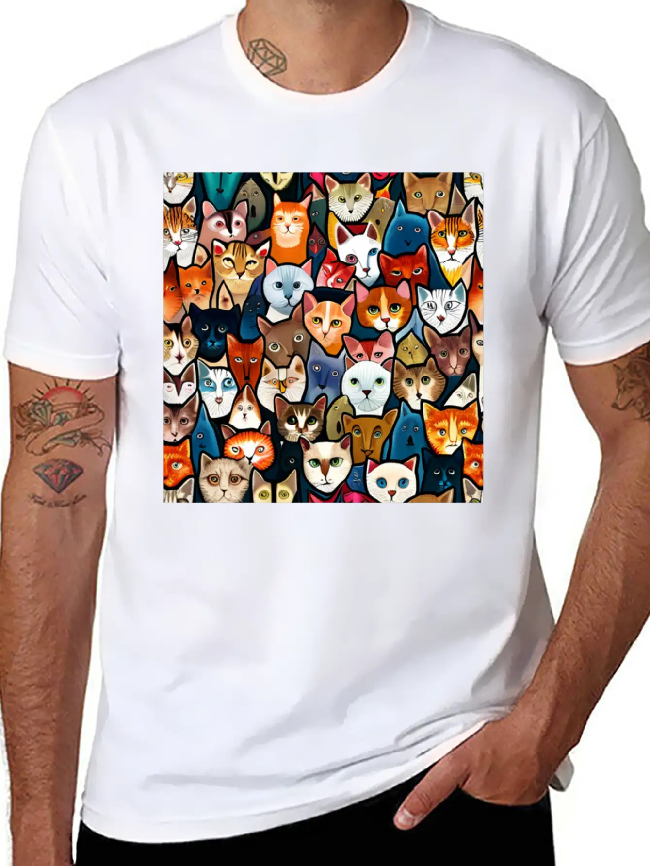 Cool Cat Collage Unisex Casual T-Shirt – Clean Design For Daily Comfort