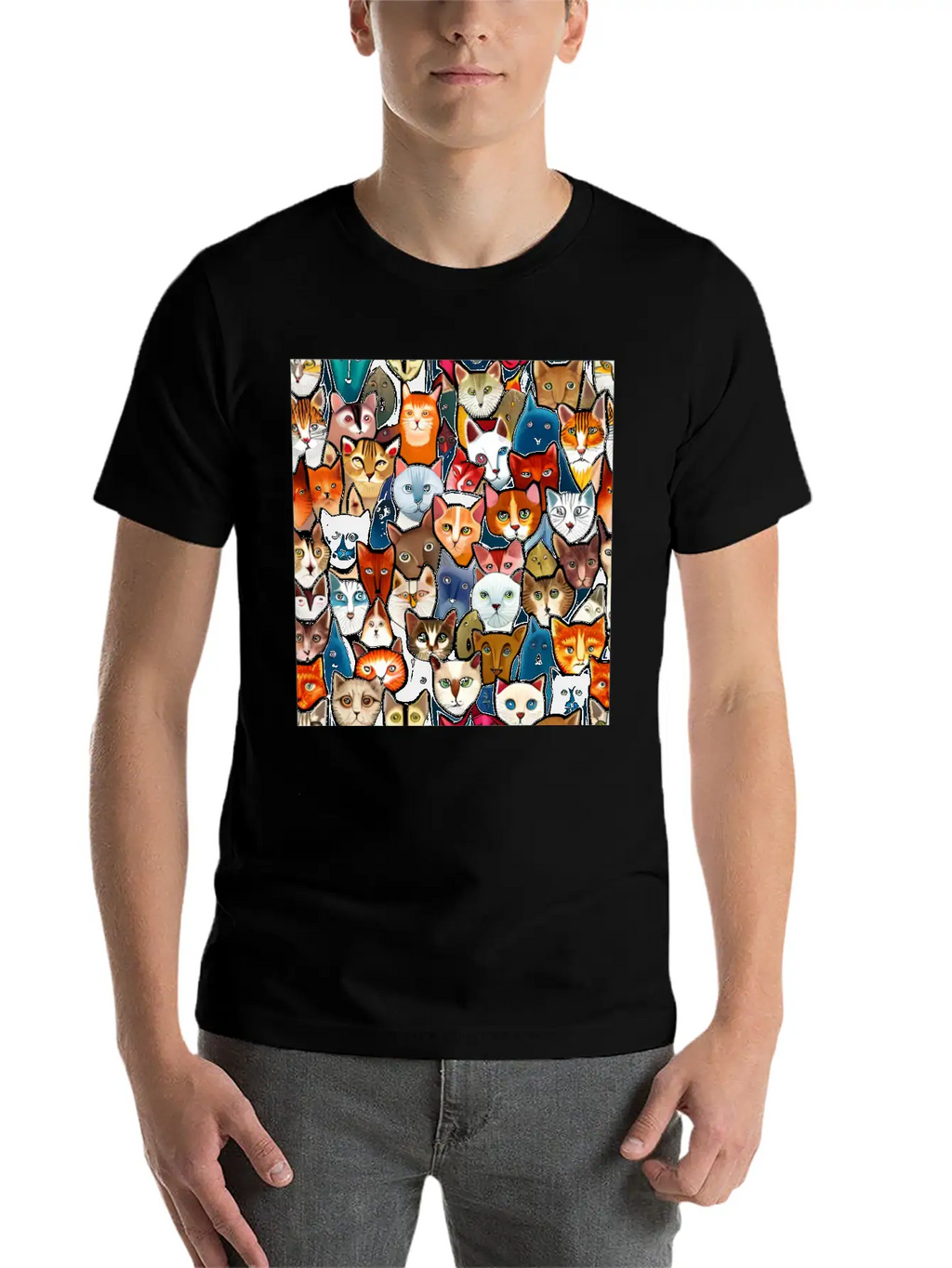 Cool Cat Collage Unisex Casual T-Shirt – Clean Design For Daily Comfort