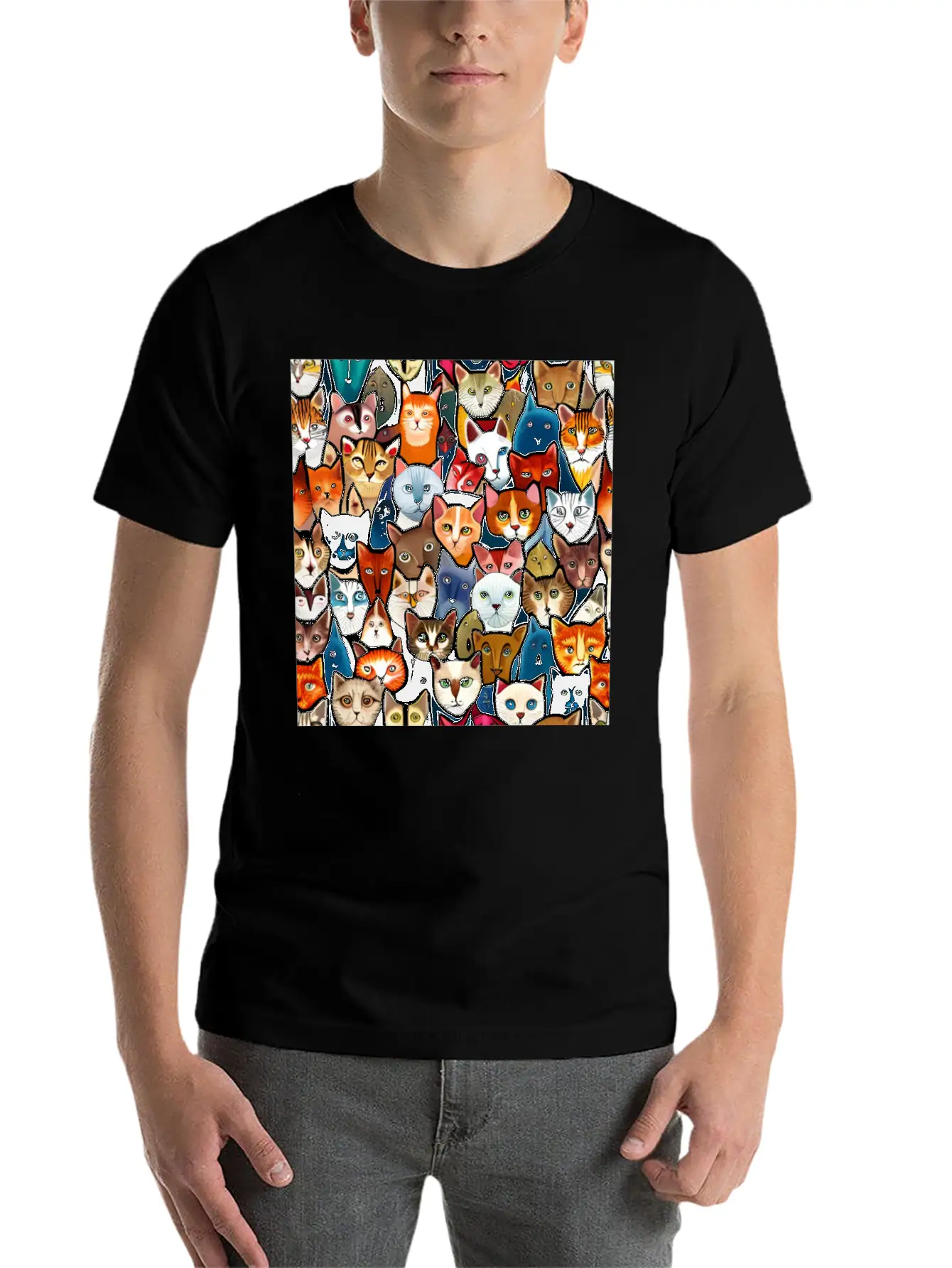 Cool Cat Collage Unisex Casual T-Shirt – Clean Design For Daily Comfort
