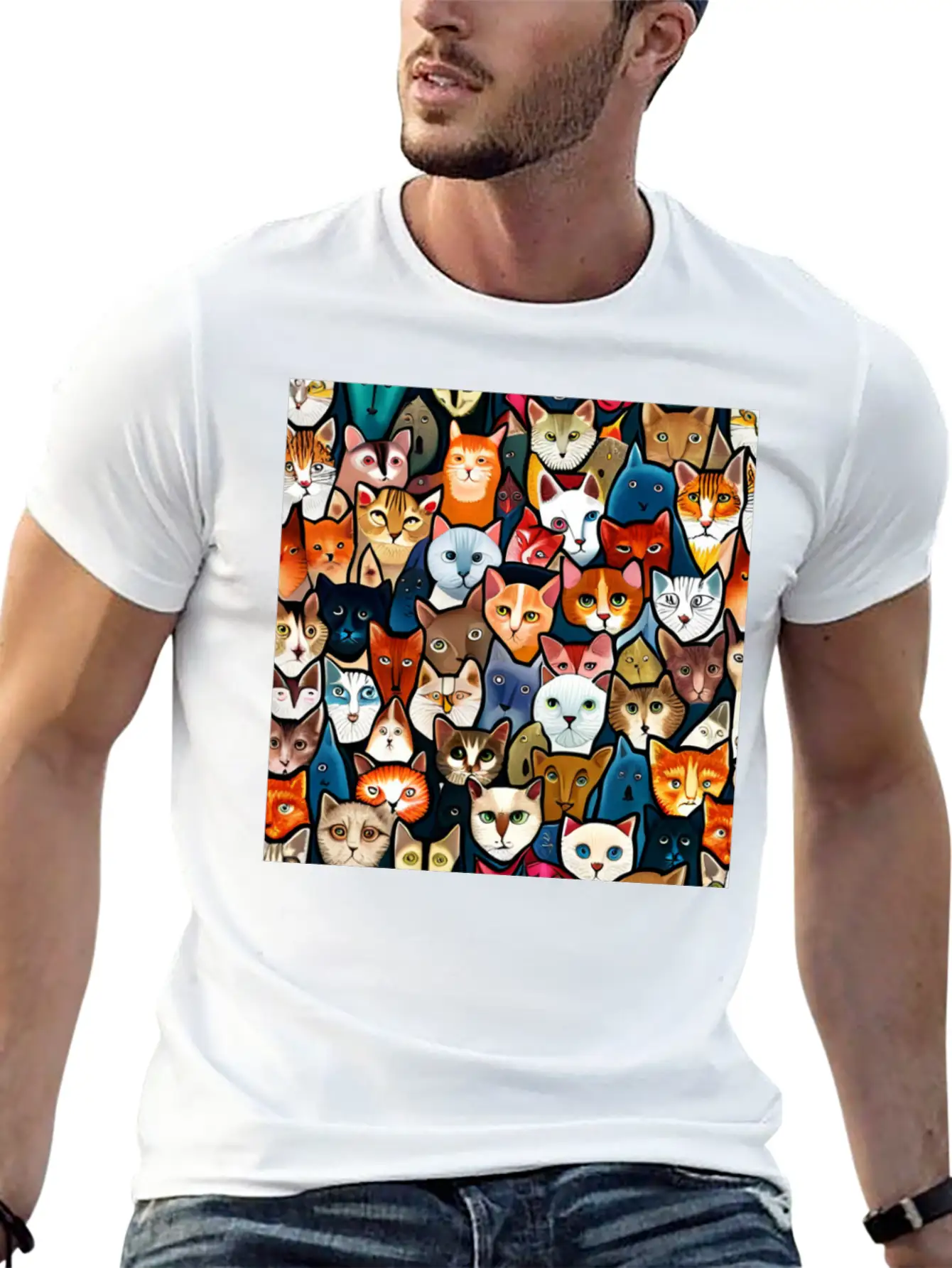 Cool Cat Collage Unisex Casual T-Shirt – Clean Design For Daily Comfort