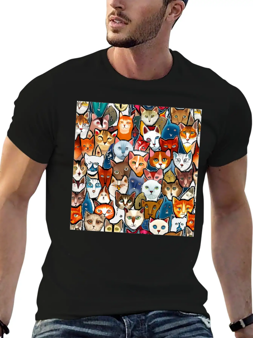 Cool Cat Collage Unisex Casual T-Shirt – Clean Design For Daily Comfort