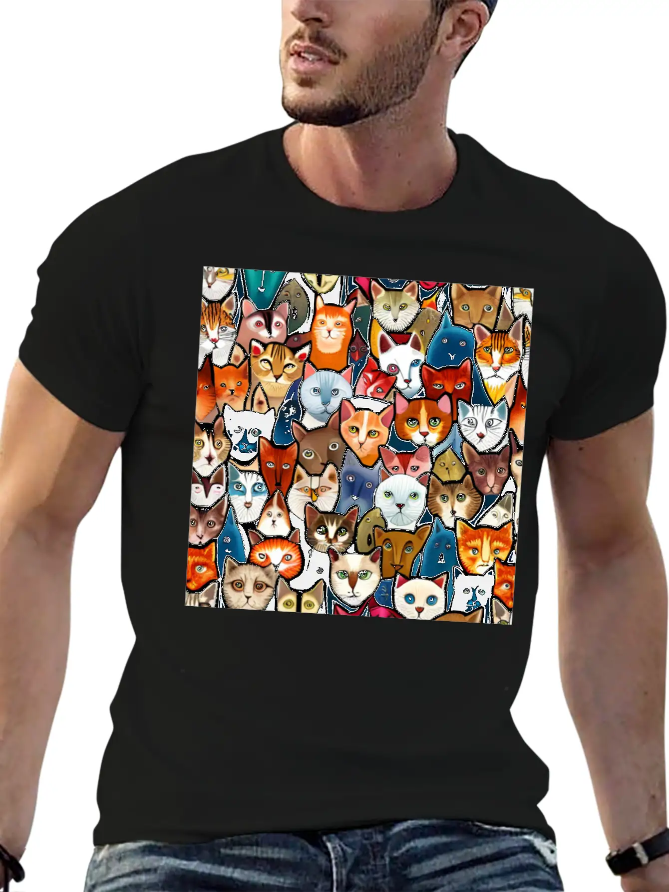 Cool Cat Collage Unisex Casual T-Shirt – Clean Design For Daily Comfort