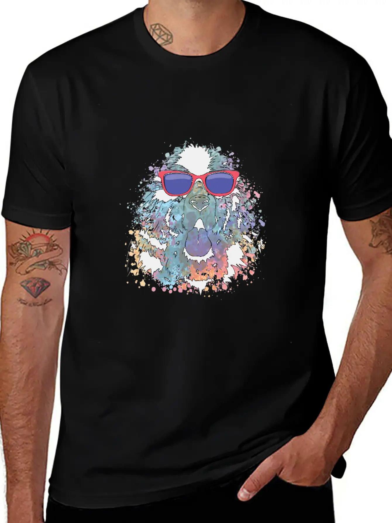 Cool Dog Tshirt Dog With Sunglasses Colorful Relaxed Everyday Tee – Lightweight And Durable Cotton