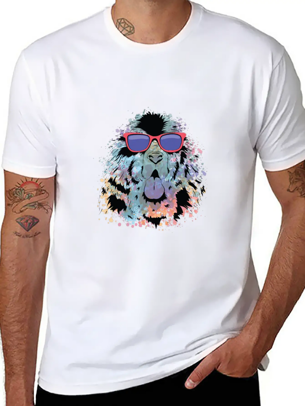 Cool Dog Tshirt Dog With Sunglasses Colorful Relaxed Everyday Tee – Lightweight And Durable Cotton
