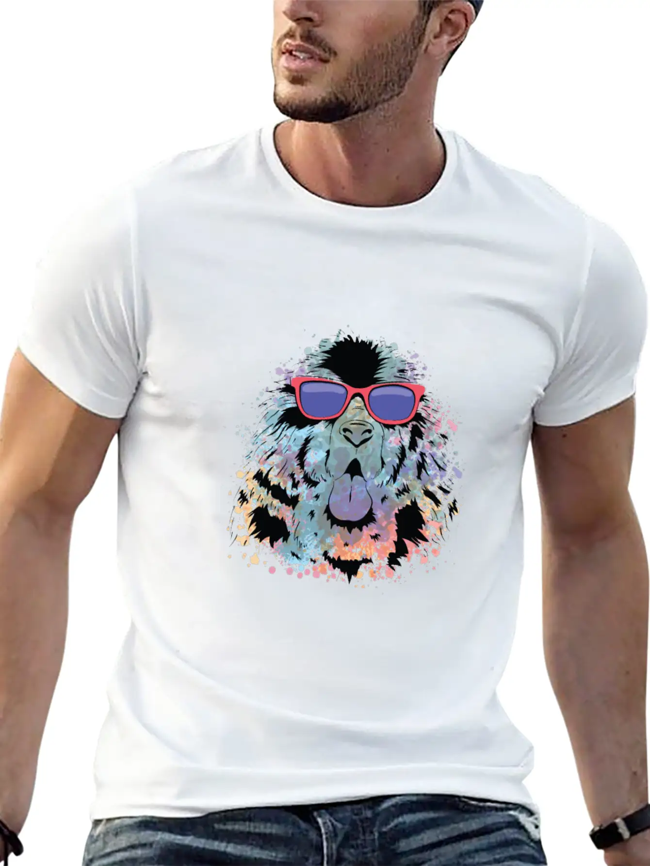 Cool Dog Tshirt Dog With Sunglasses Colorful Relaxed Everyday Tee – Lightweight And Durable Cotton