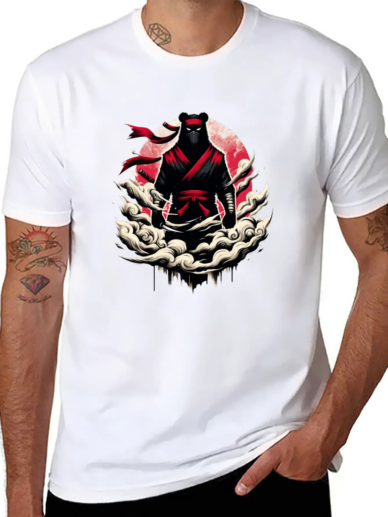Cool Ninja Bear Japanese Retro Vintage Style Basic Graphic T-Shirt – Daily Comfort In Soft Cotton
