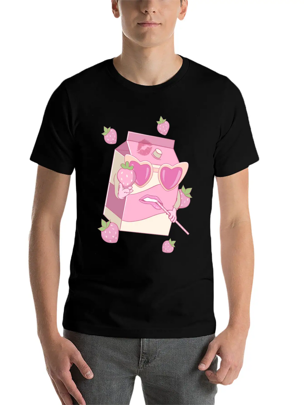 Coquette Aesthetic Pink Strawberry Milk Downtown Unisex Casual T-Shirt – Clean Design For Daily Comfort