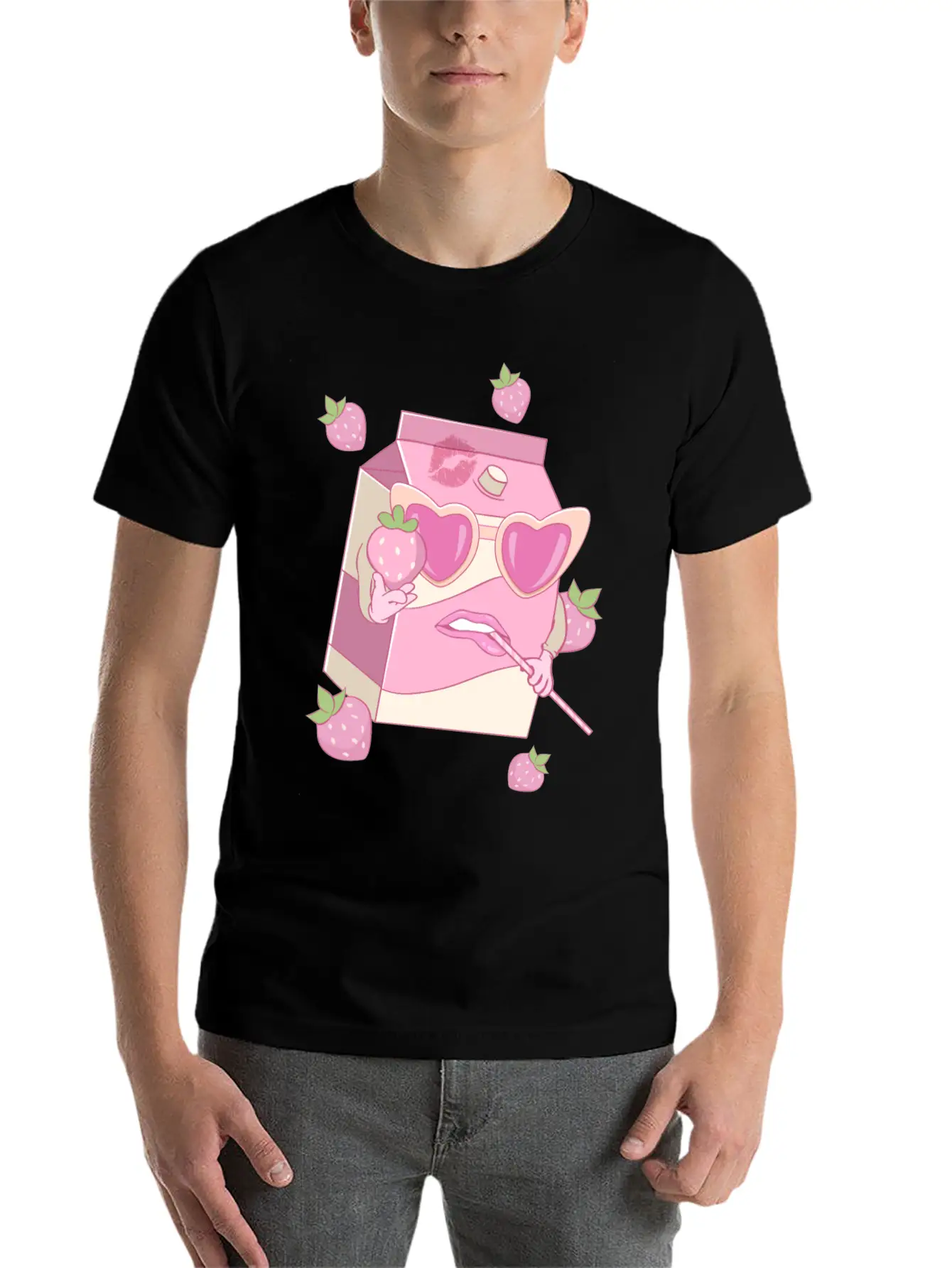 Coquette Aesthetic Pink Strawberry Milk Downtown Unisex Casual T-Shirt – Clean Design For Daily Comfort