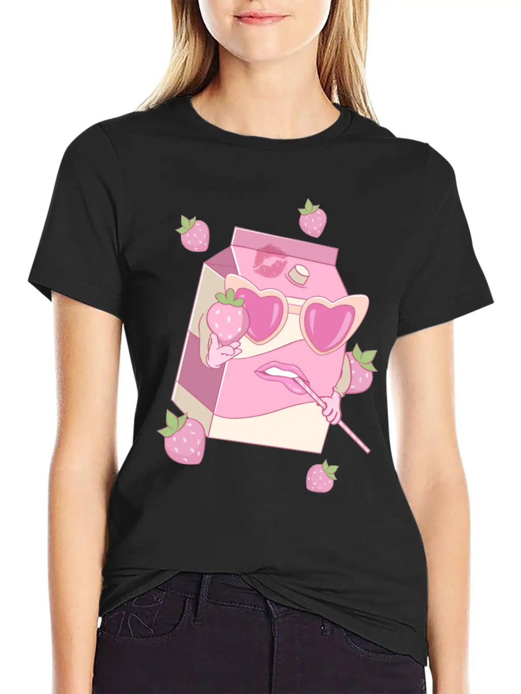 Coquette Aesthetic Pink Strawberry Milk Downtown Unisex Casual T-Shirt – Clean Design For Daily Comfort