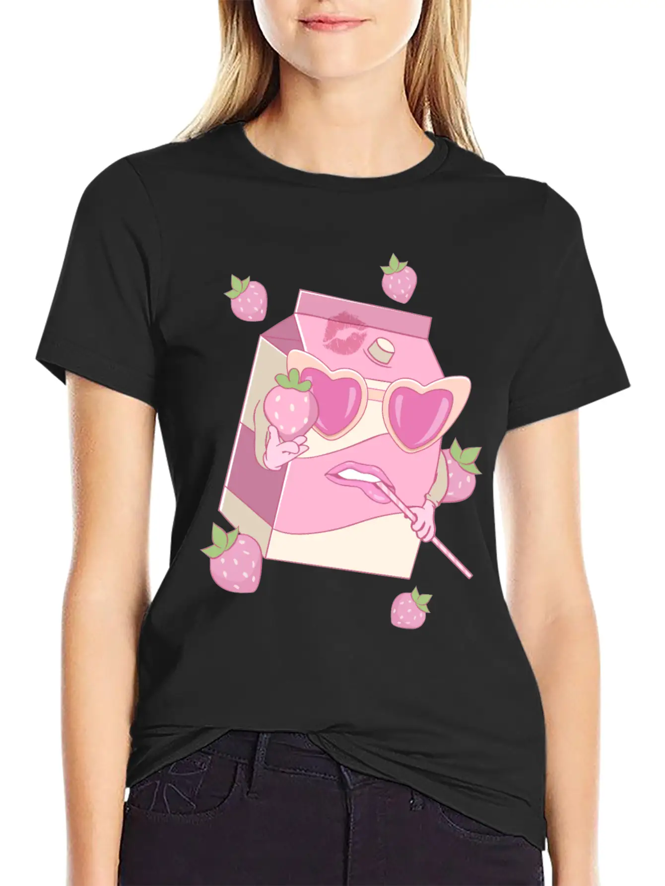 Coquette Aesthetic Pink Strawberry Milk Downtown Unisex Casual T-Shirt – Clean Design For Daily Comfort