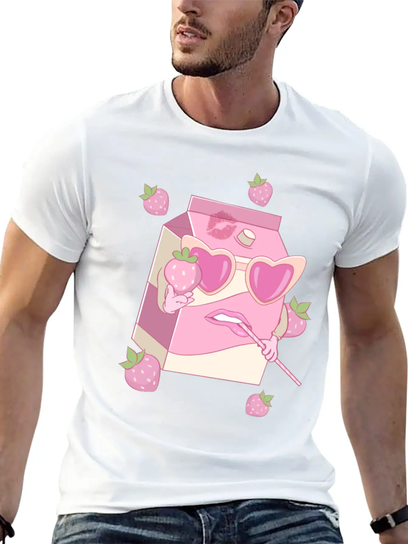 Coquette Aesthetic Pink Strawberry Milk Downtown Unisex Casual T-Shirt – Clean Design For Daily Comfort
