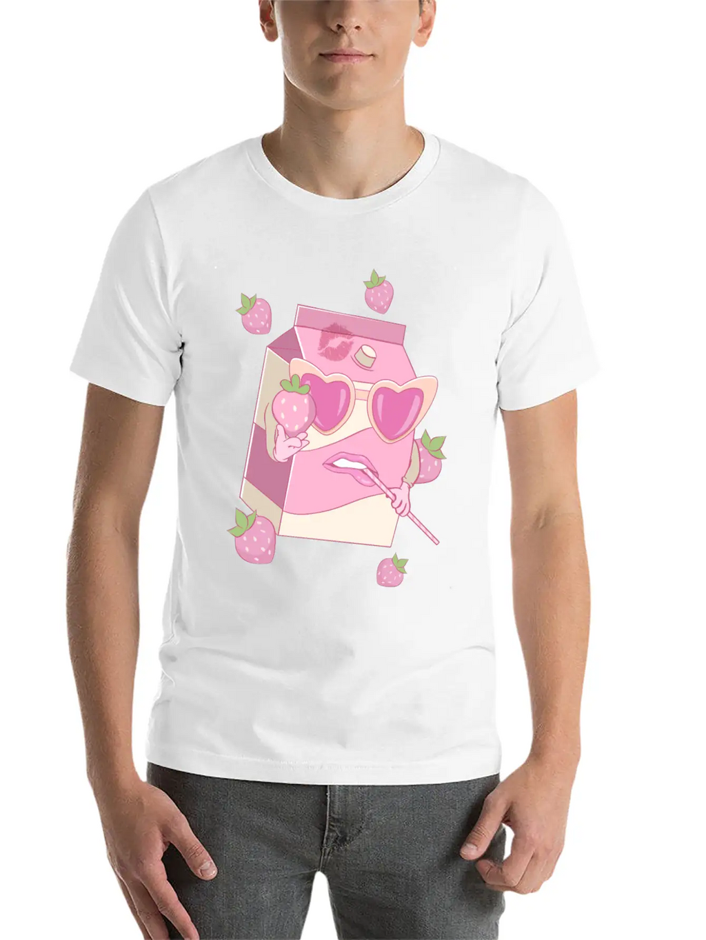 Coquette Aesthetic Pink Strawberry Milk Downtown Unisex Casual T-Shirt – Clean Design For Daily Comfort