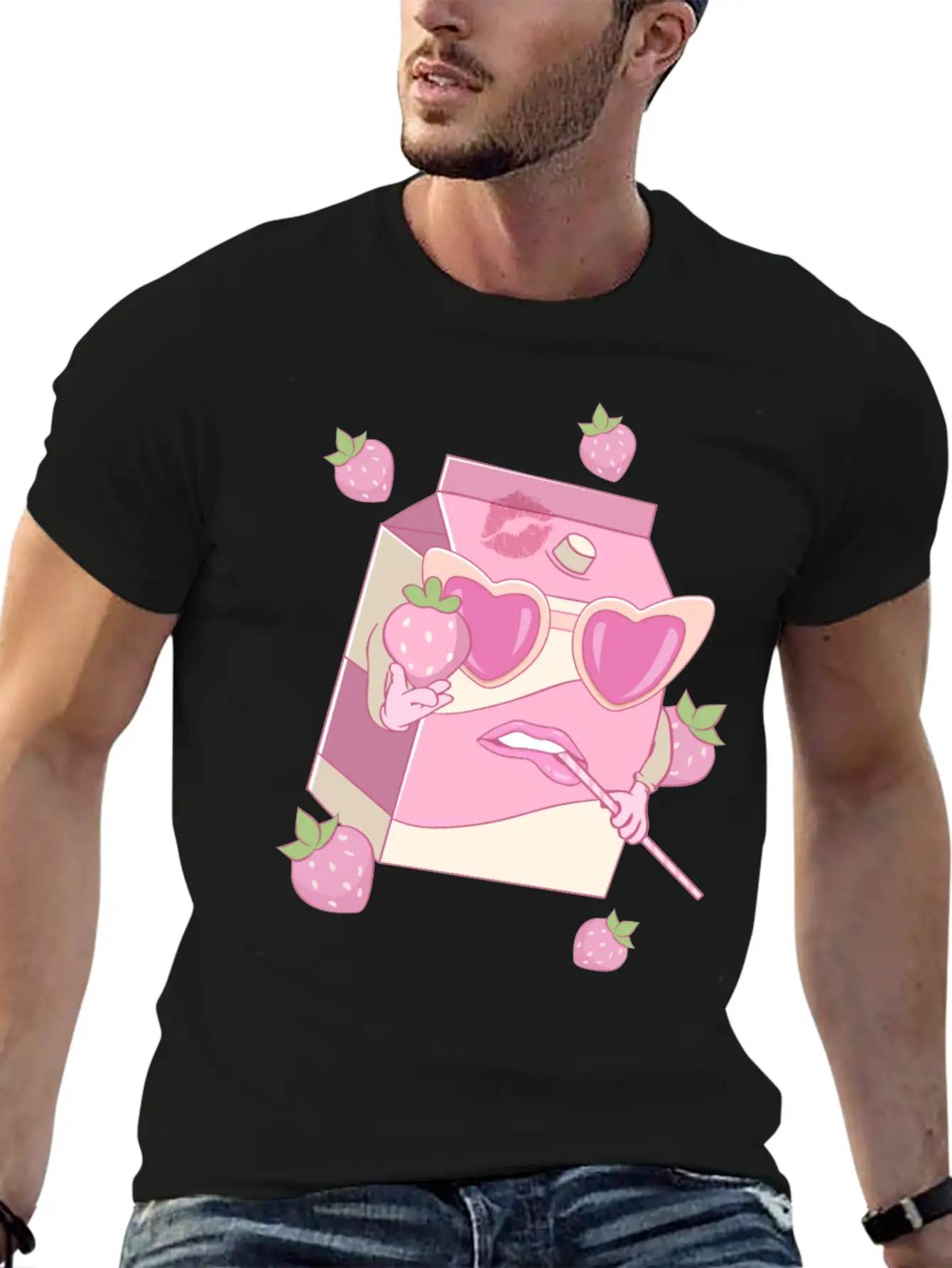 Coquette Aesthetic Pink Strawberry Milk Downtown Unisex Casual T-Shirt – Clean Design For Daily Comfort