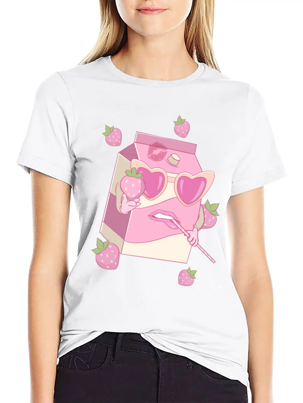 Coquette Aesthetic Pink Strawberry Milk Downtown Unisex Casual T-Shirt – Clean Design For Daily Comfort