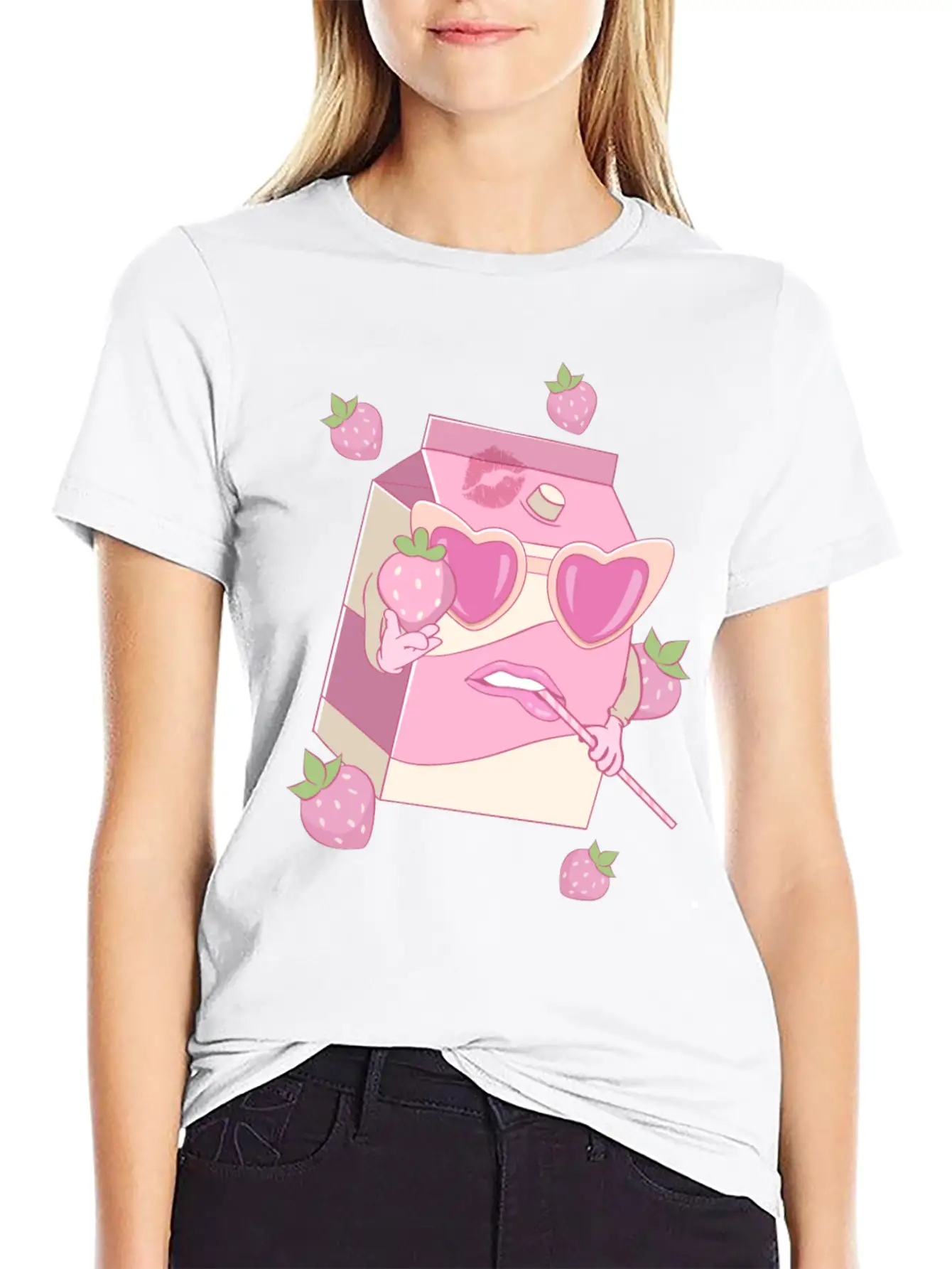 Coquette Aesthetic Pink Strawberry Milk Downtown Unisex Casual T-Shirt – Clean Design For Daily Comfort