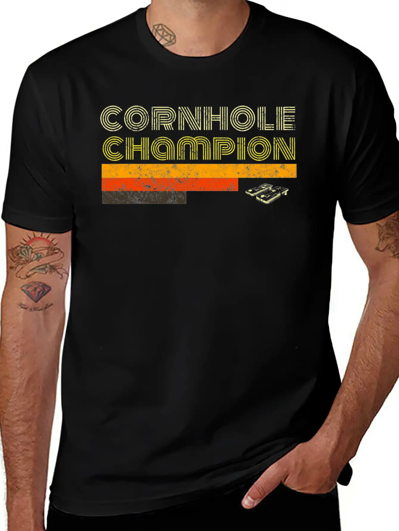 Cornhole Trophy Tshirt Vintage Christmas Gift Men Stylish Everyday T-Shirt – Unisex Basic Cotton Tee