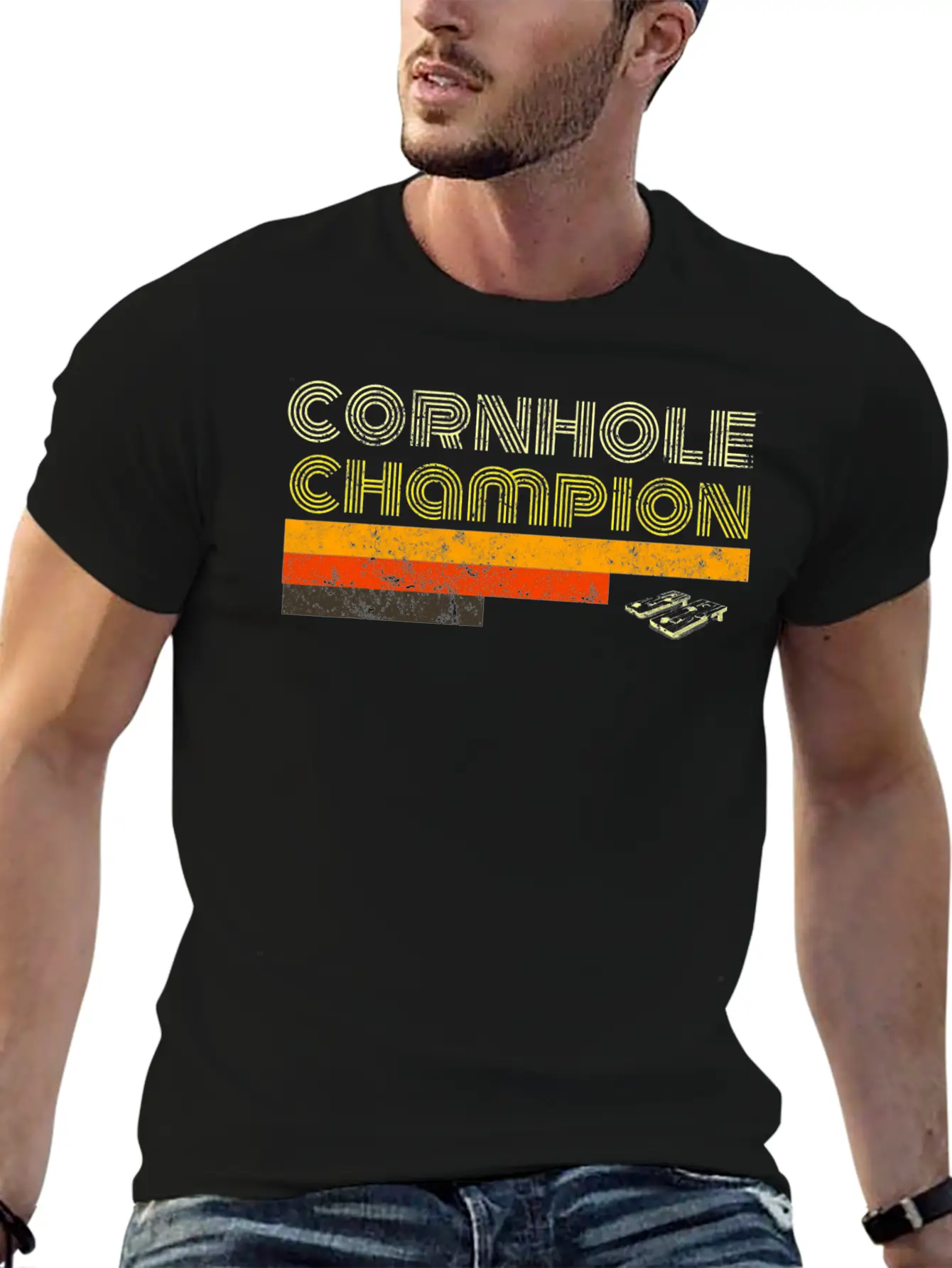 Cornhole Trophy Tshirt Vintage Christmas Gift Men Stylish Everyday T-Shirt – Unisex Basic Cotton Tee