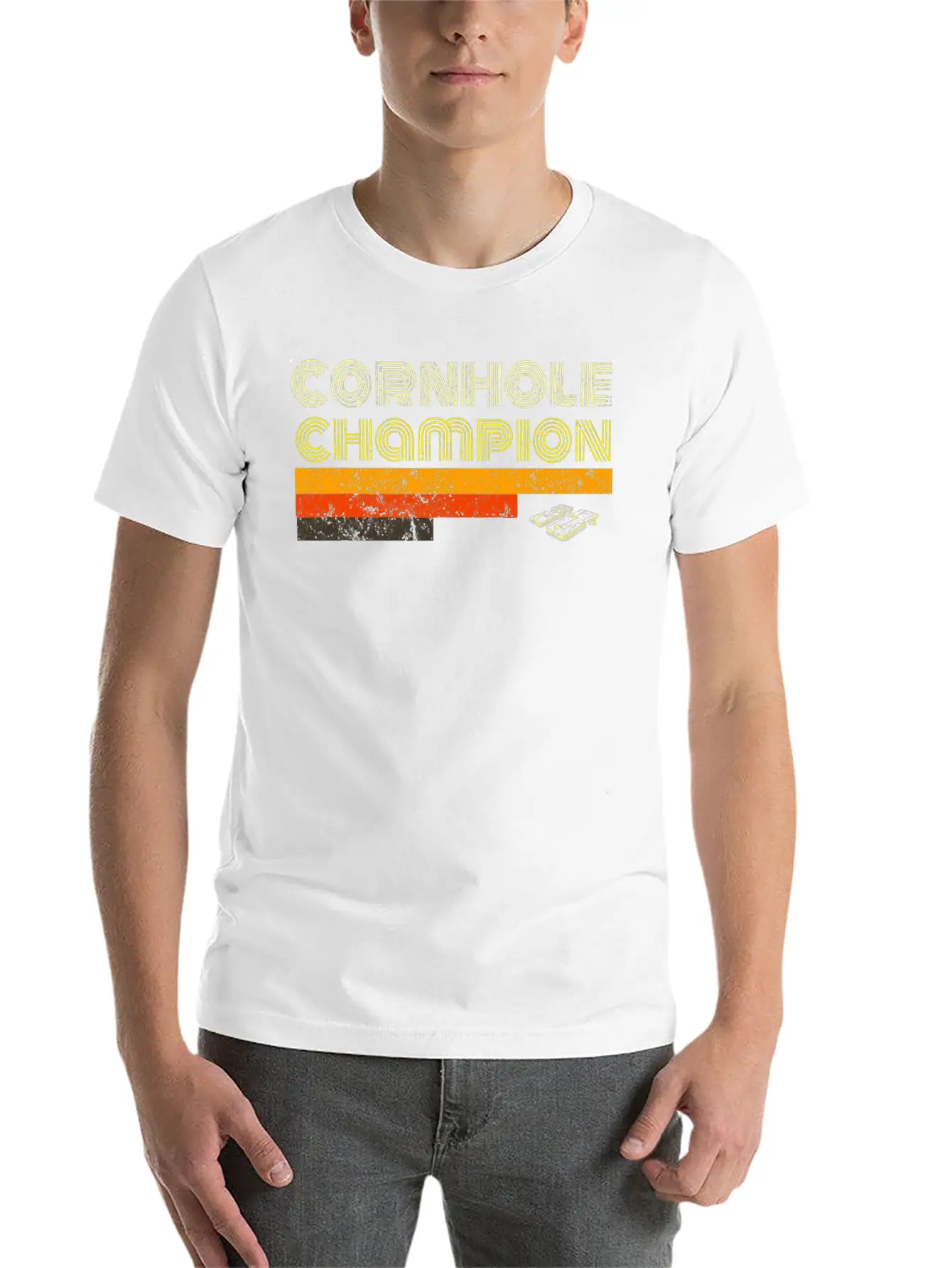 Cornhole Trophy Tshirt Vintage Christmas Gift Men Stylish Everyday T-Shirt – Unisex Basic Cotton Tee
