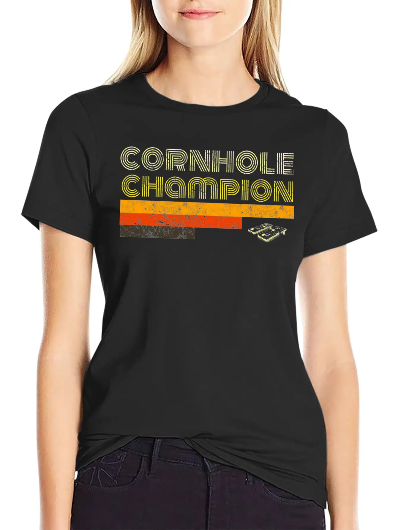 Cornhole Trophy Tshirt Vintage Christmas Gift Men Stylish Everyday T-Shirt – Unisex Basic Cotton Tee