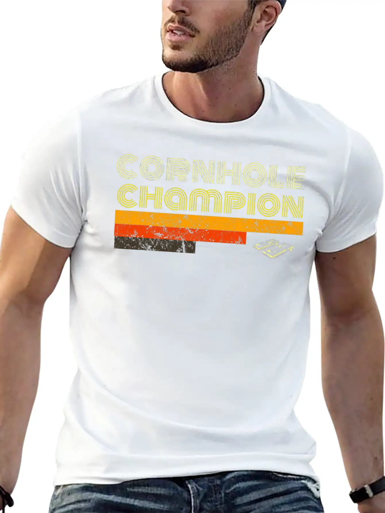Cornhole Trophy Tshirt Vintage Christmas Gift Men Stylish Everyday T-Shirt – Unisex Basic Cotton Tee