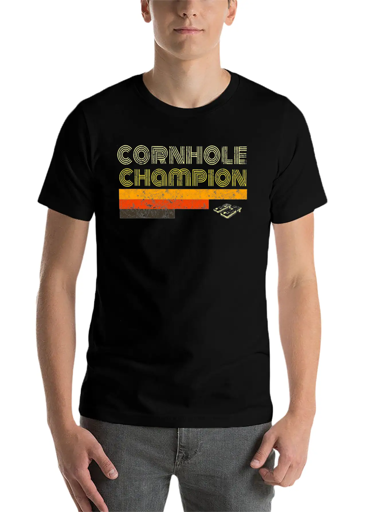 Cornhole Trophy Tshirt Vintage Christmas Gift Men Stylish Everyday T-Shirt – Unisex Basic Cotton Tee