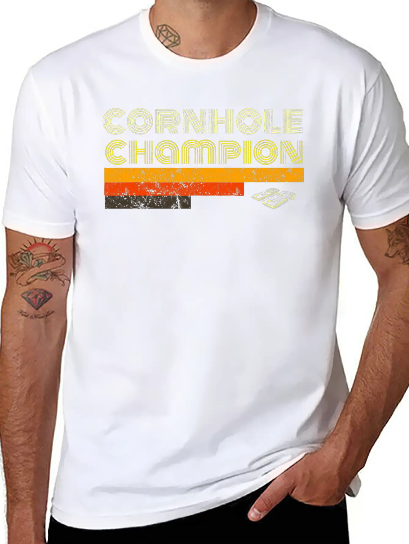 Cornhole Trophy Tshirt Vintage Christmas Gift Men Stylish Everyday T-Shirt – Unisex Basic Cotton Tee