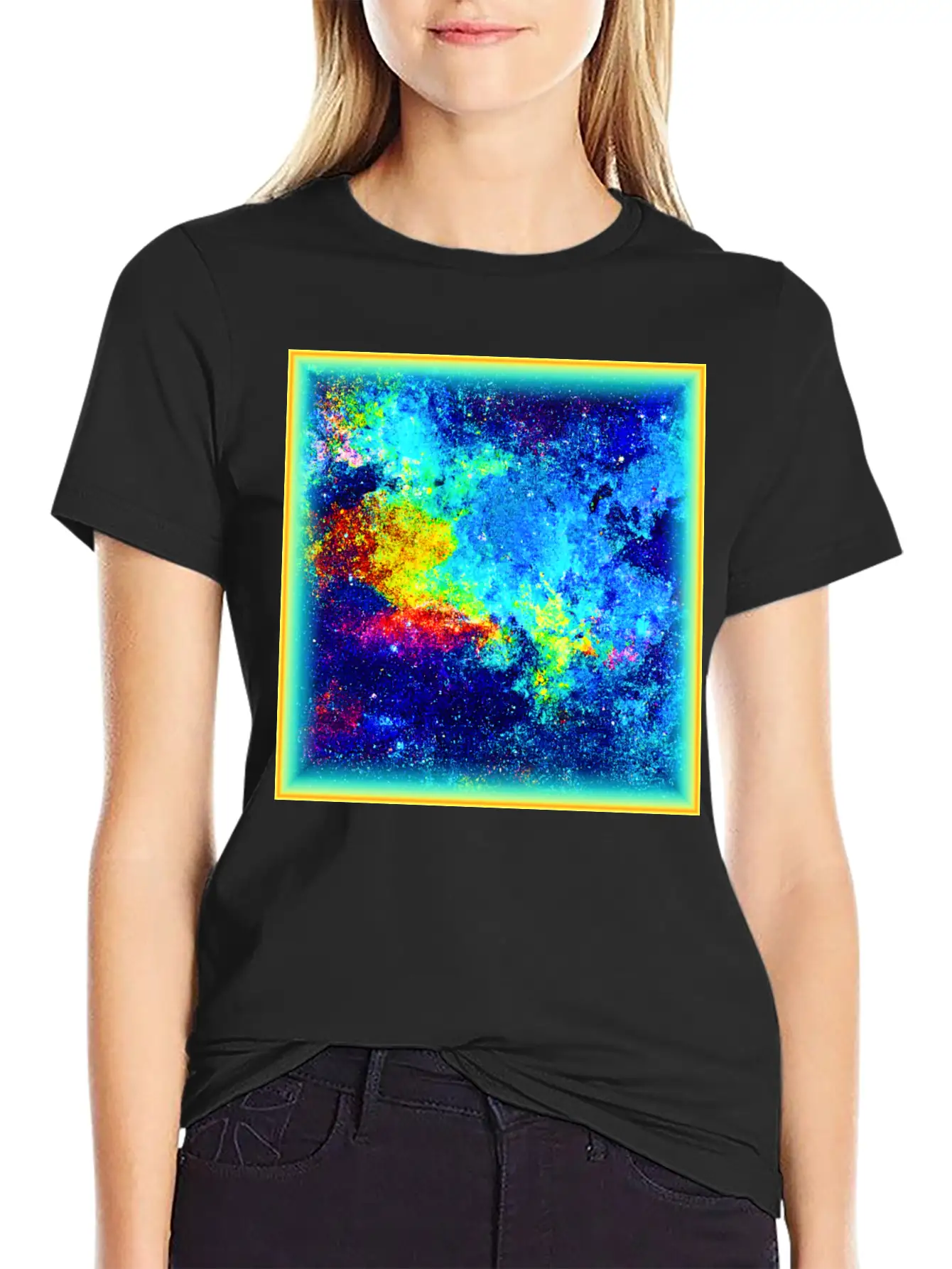 Cosmic Kaleidoscope: Colorful Universe Art Timeless Short Sleeve Tee – Comfy And Minimalist Design