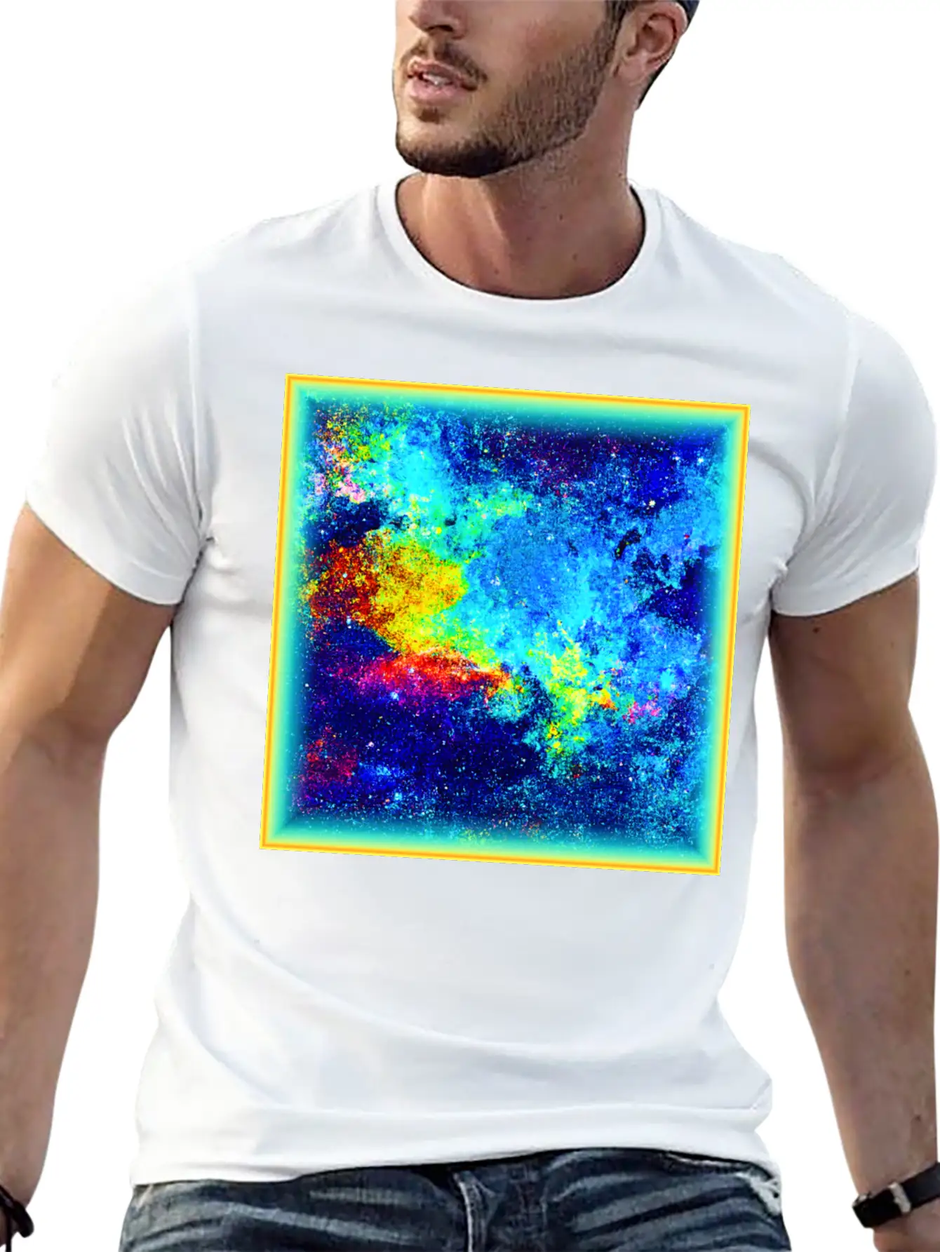 Cosmic Kaleidoscope: Colorful Universe Art Timeless Short Sleeve Tee – Comfy And Minimalist Design