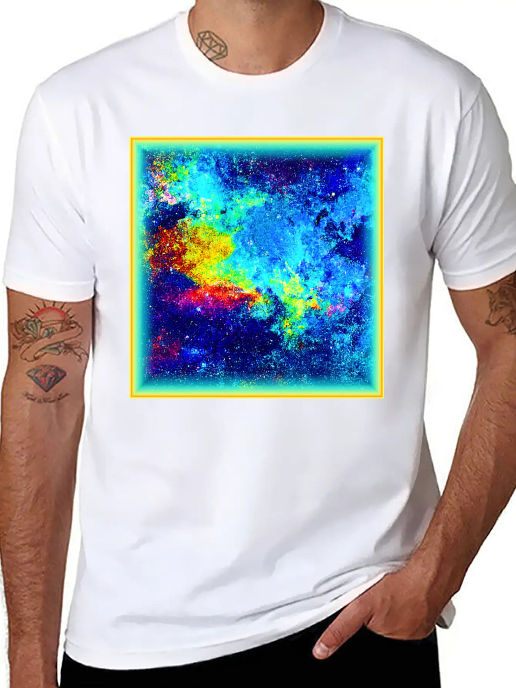 Cosmic Kaleidoscope: Colorful Universe Art Timeless Short Sleeve Tee – Comfy And Minimalist Design