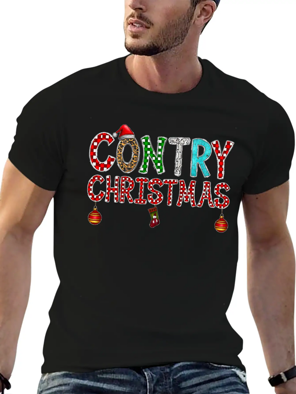 Country Christmas Breathable Graphic T-Shirt – Perfect For Casual Days