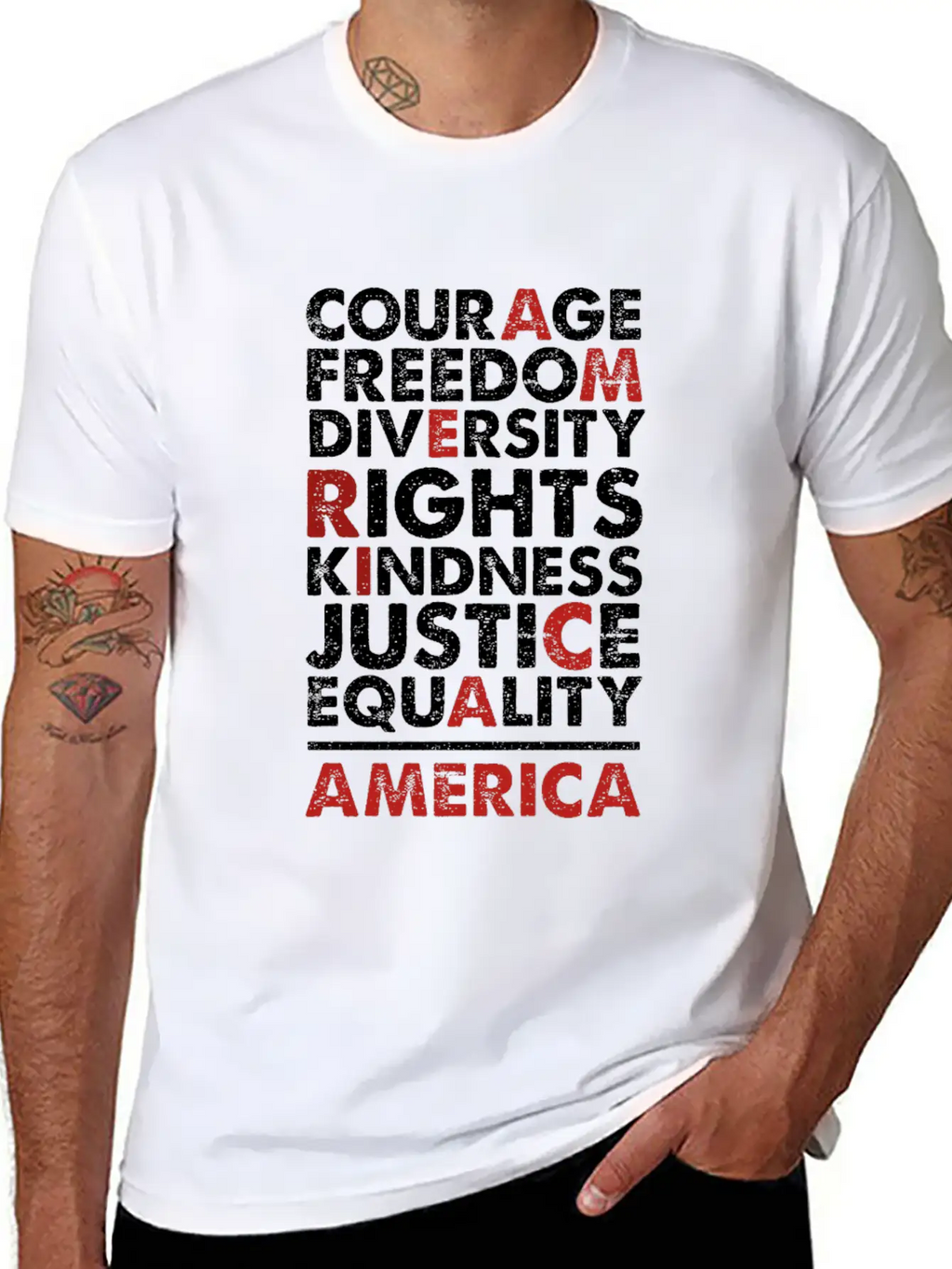 Courage Freedom Diversity Right Kindness Justice Breathable Soft Cotton T-Shirt – Timeless Casual Look