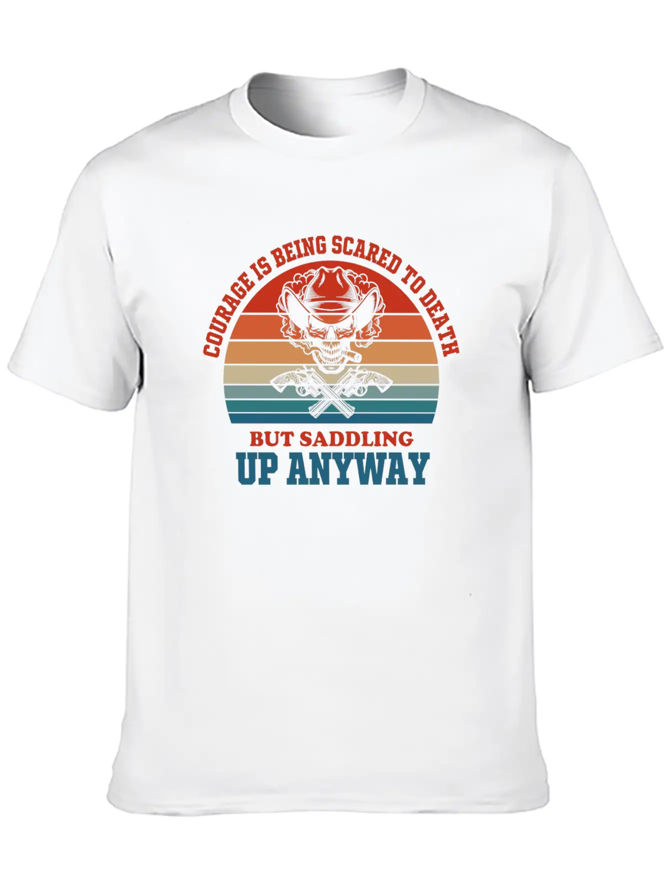 Courage Slogan Skull Retro Design Stylish Everyday T-Shirt – Unisex Basic Cotton Tee