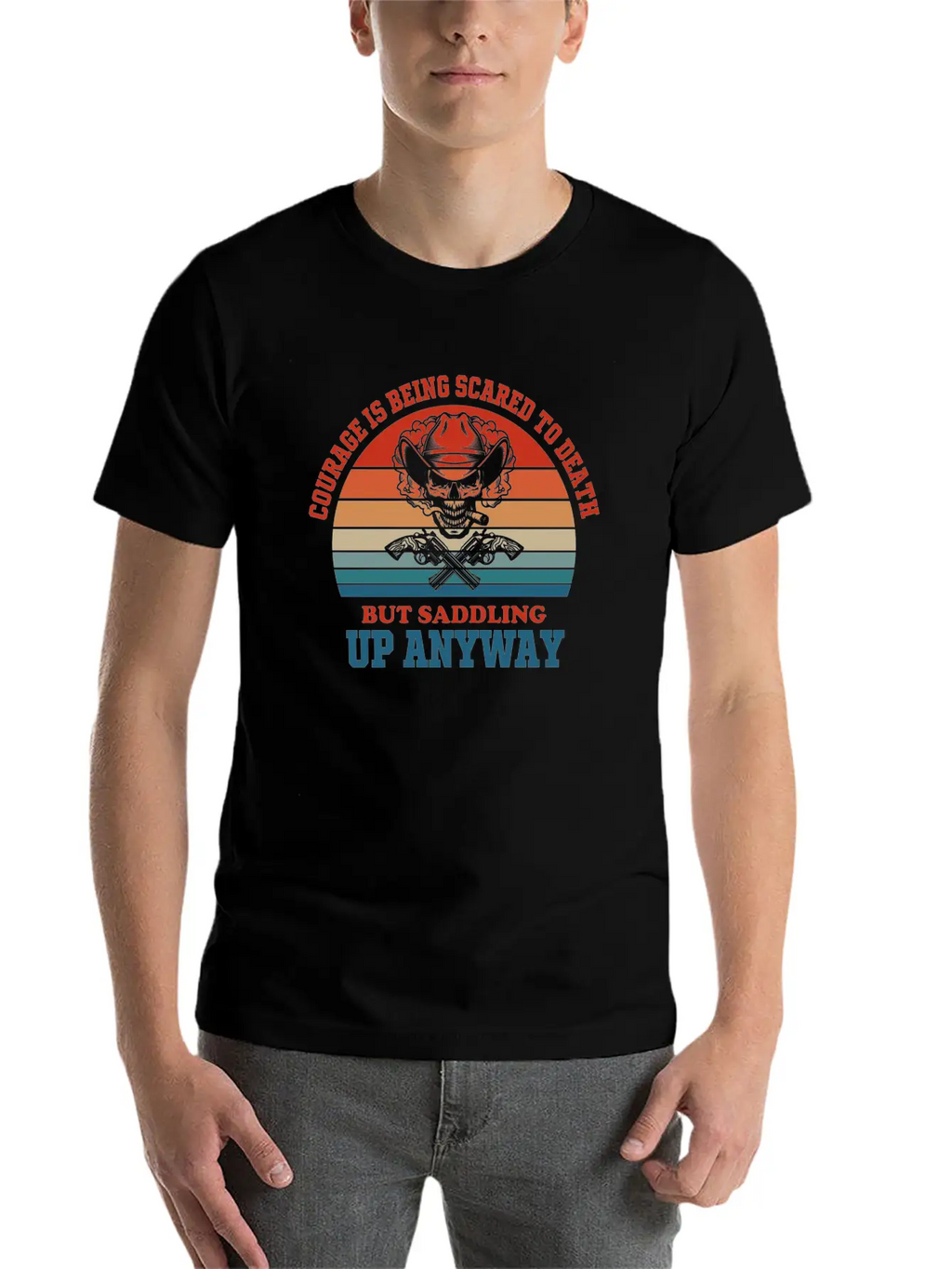 Courage Slogan Skull Retro Design Stylish Everyday T-Shirt – Unisex Basic Cotton Tee