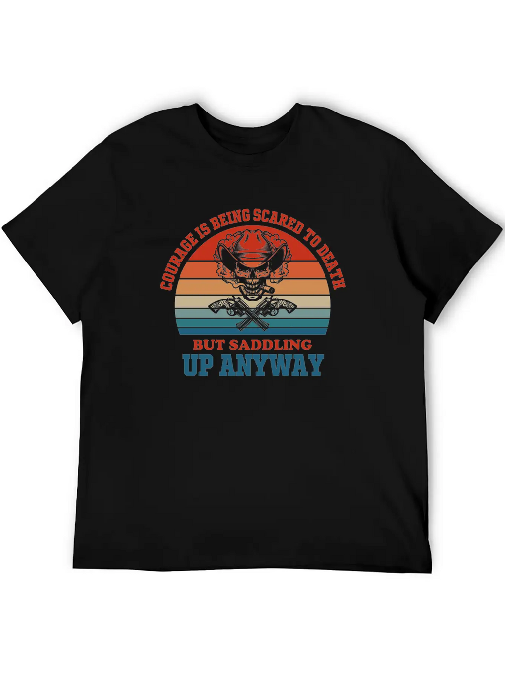 Courage Slogan Skull Retro Design Stylish Everyday T-Shirt – Unisex Basic Cotton Tee