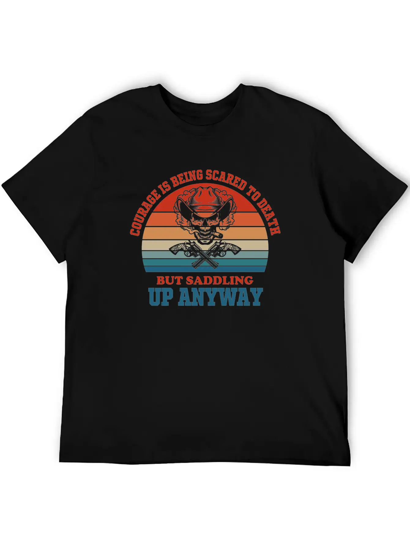 Courage Slogan Skull Retro Design Stylish Everyday T-Shirt – Unisex Basic Cotton Tee
